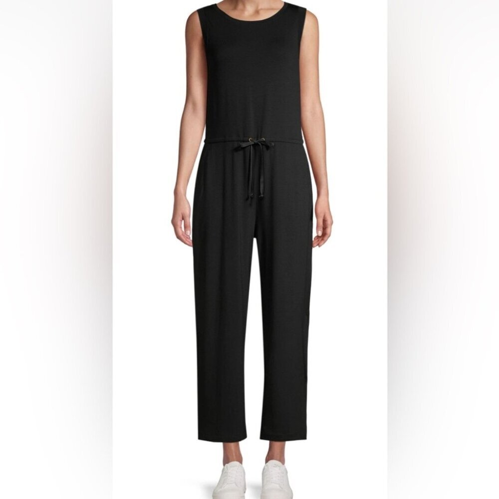 Eileen Fisher Organic Cotton Elastic Waist Black Jumpsuit